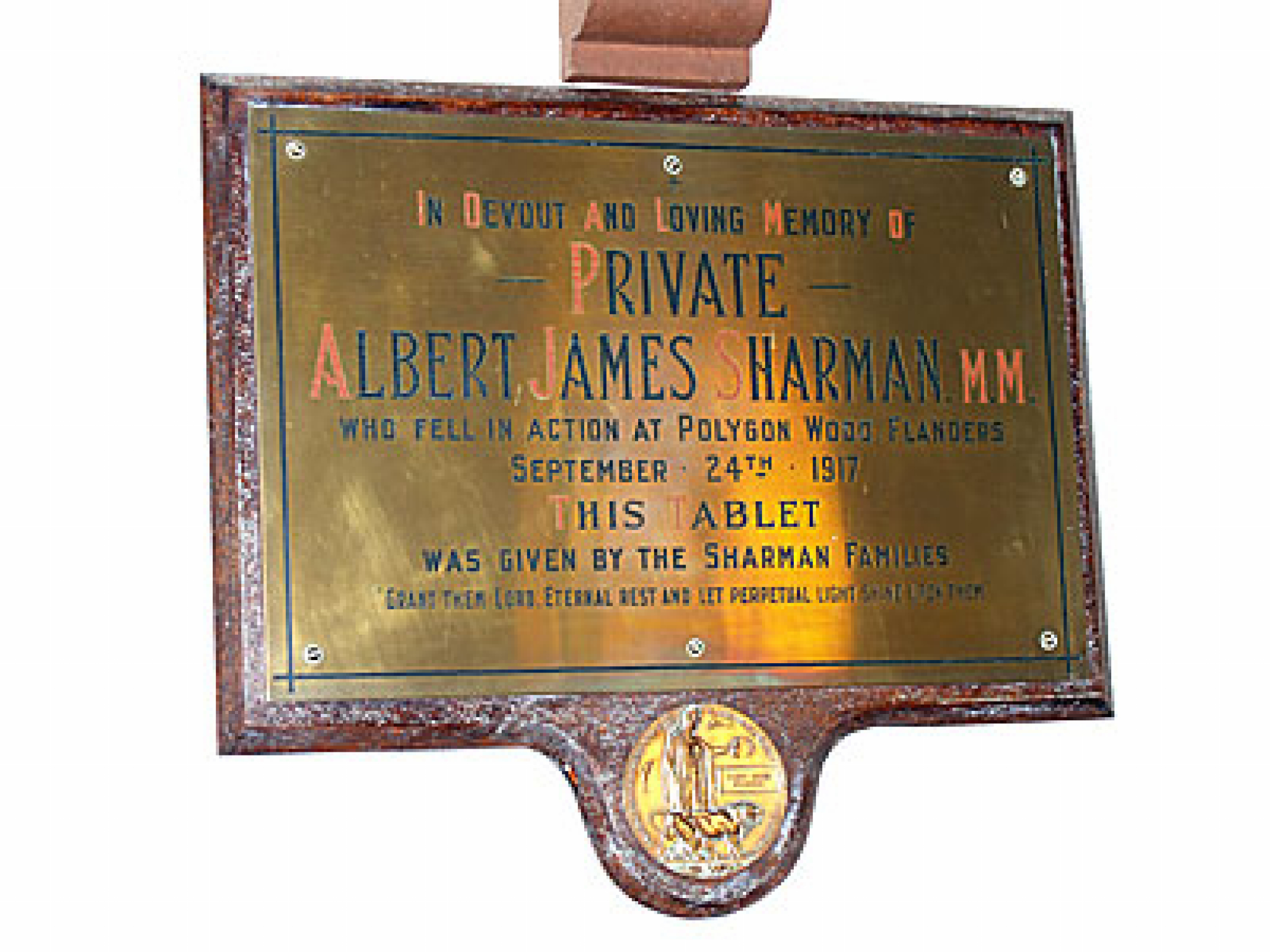 Photograph of Private Albert James Sharman Memorial Plaque  war memorial