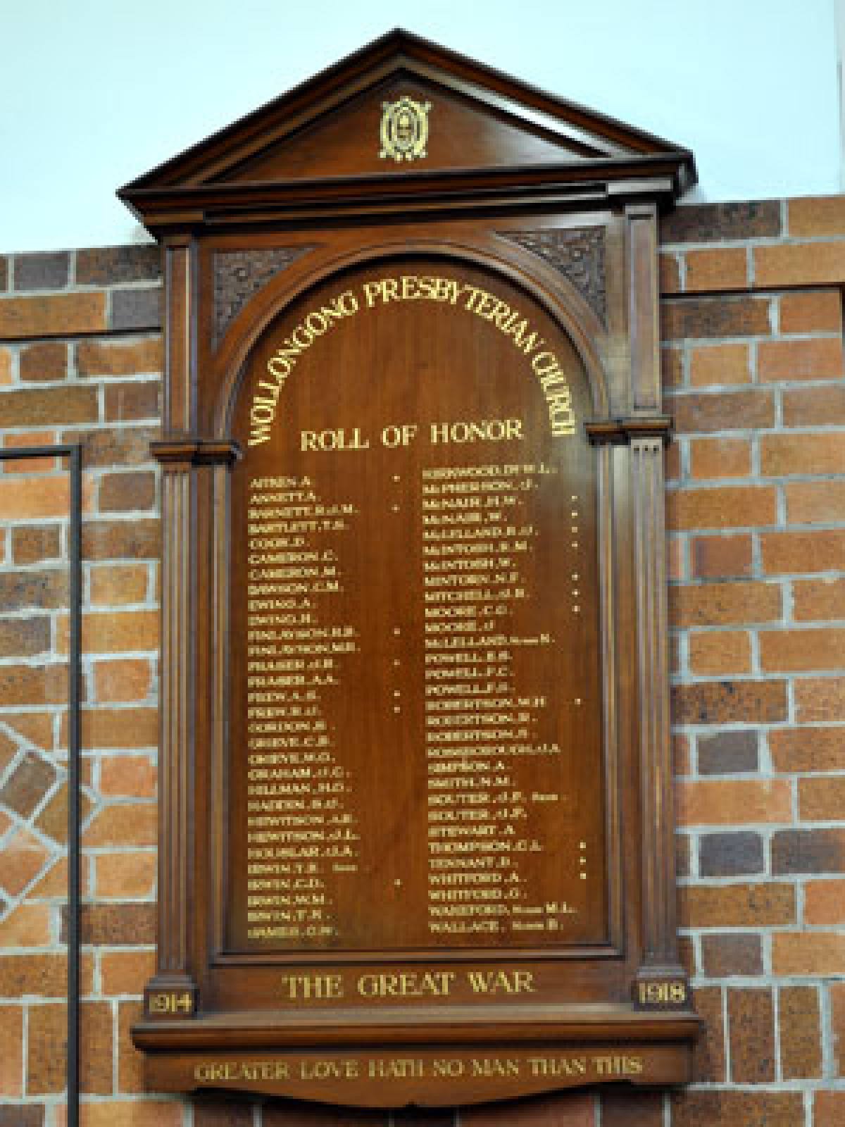 Photograph of Wollongong Presbyterian Church Great War Roll of Honor  war memorial