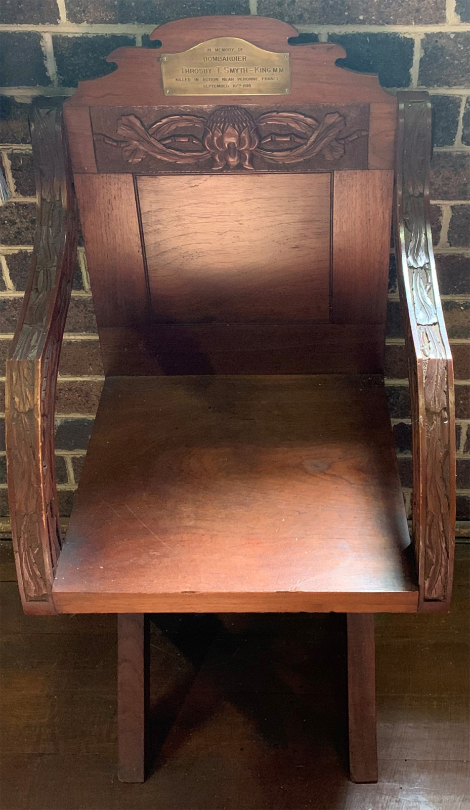 Photograph of Bombardier Throsby T. Smyth-King Memorial Chair, Guyra  war memorial