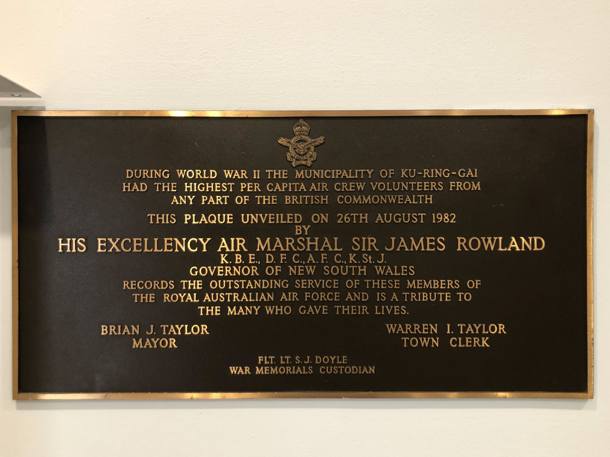 Kuringgai Municipality Royal Australian Air Force Memorial Plaque
