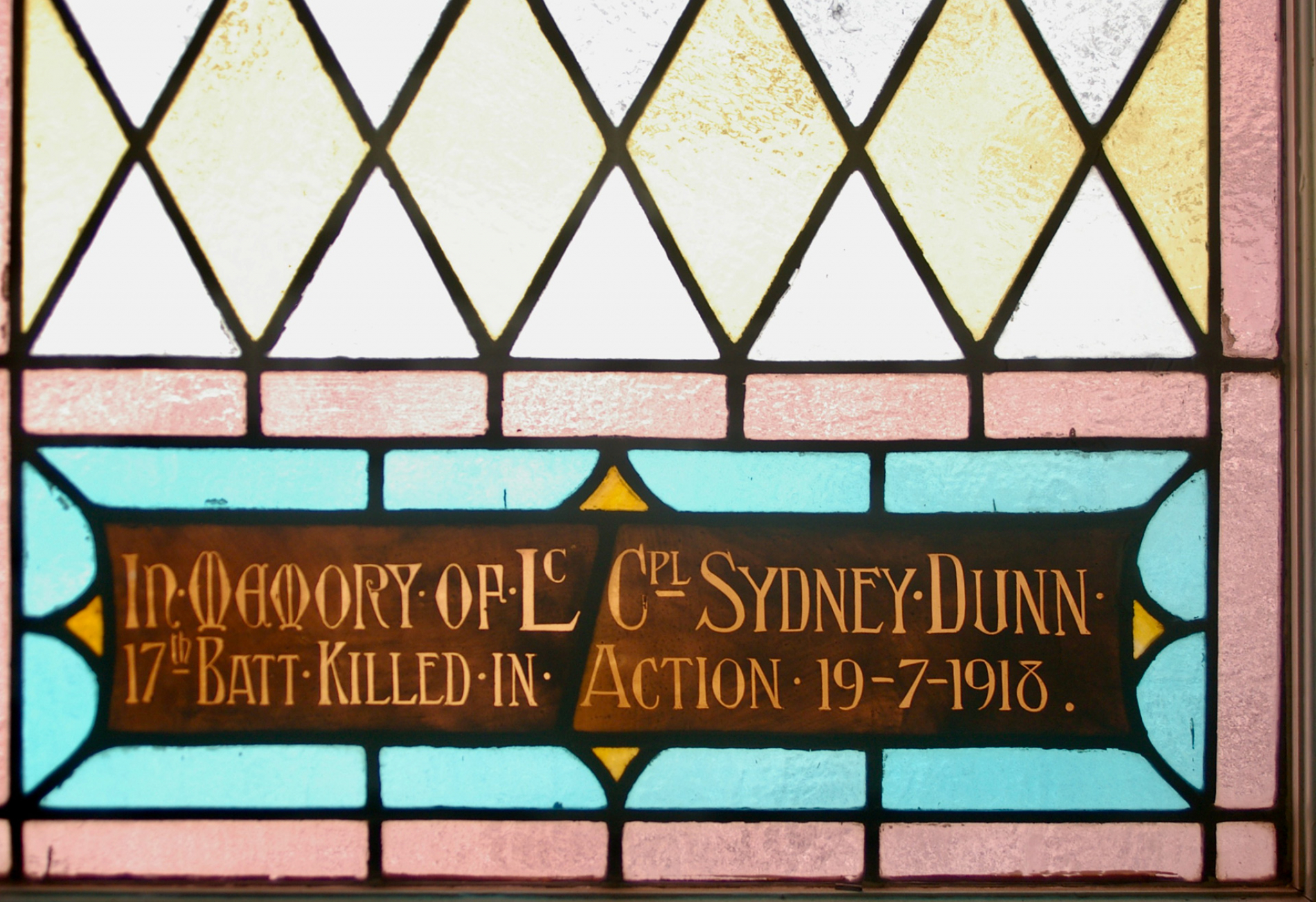 Photograph of Lance Corporal Sidney (Sydney) Dunn Memorial Window, Auburn  war memorial
