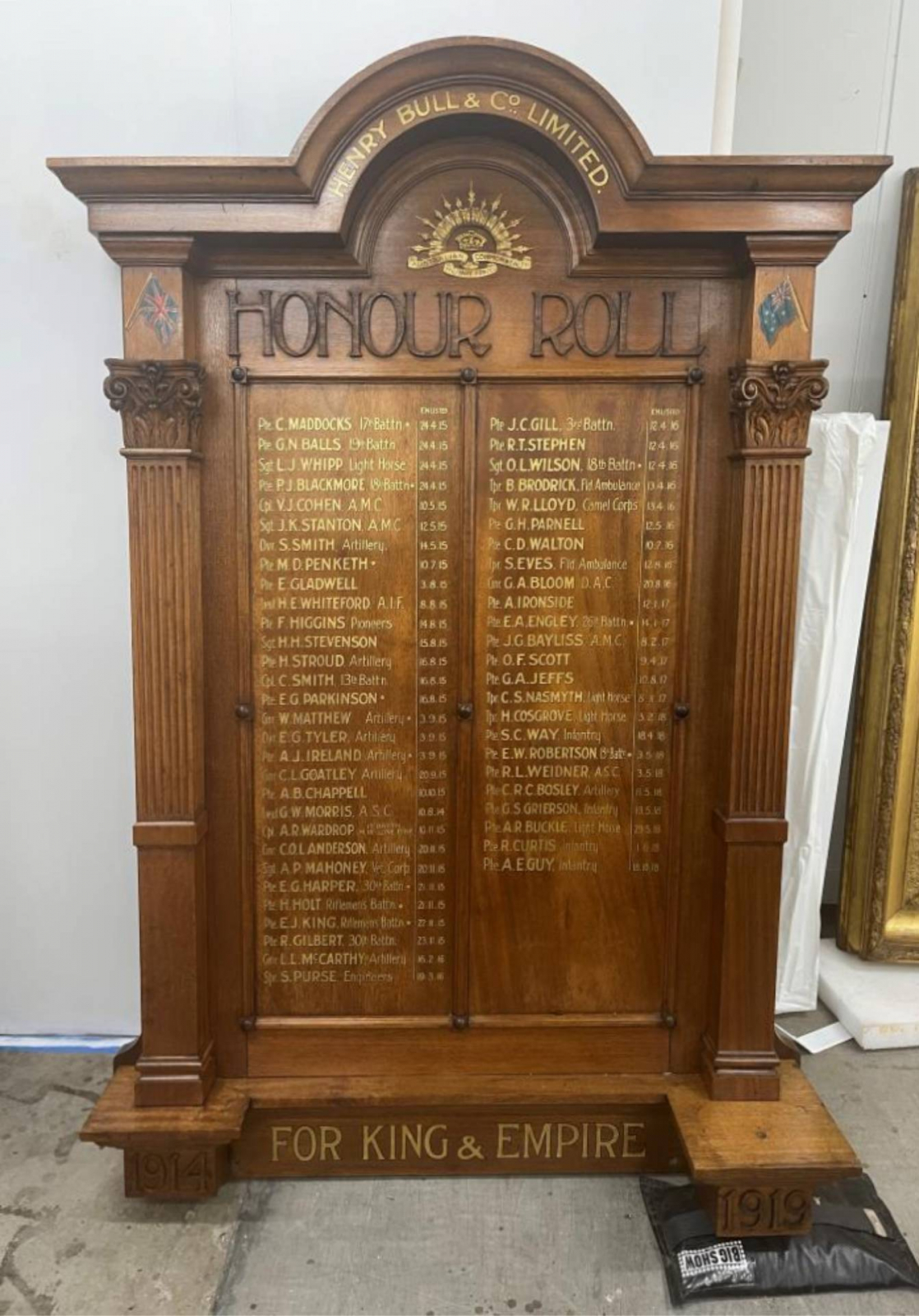 Photograph of Henry Bull & Co. Limited First World War Honour Roll  war memorial