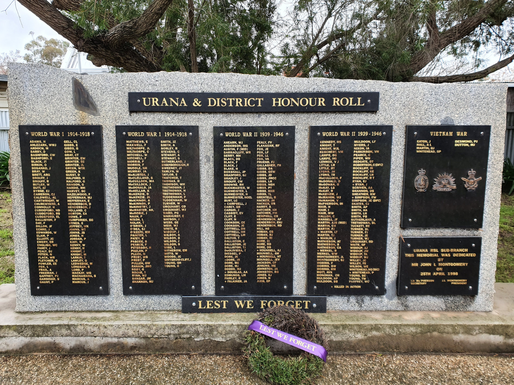 Photograph of Urana and District Honour Roll  war memorial