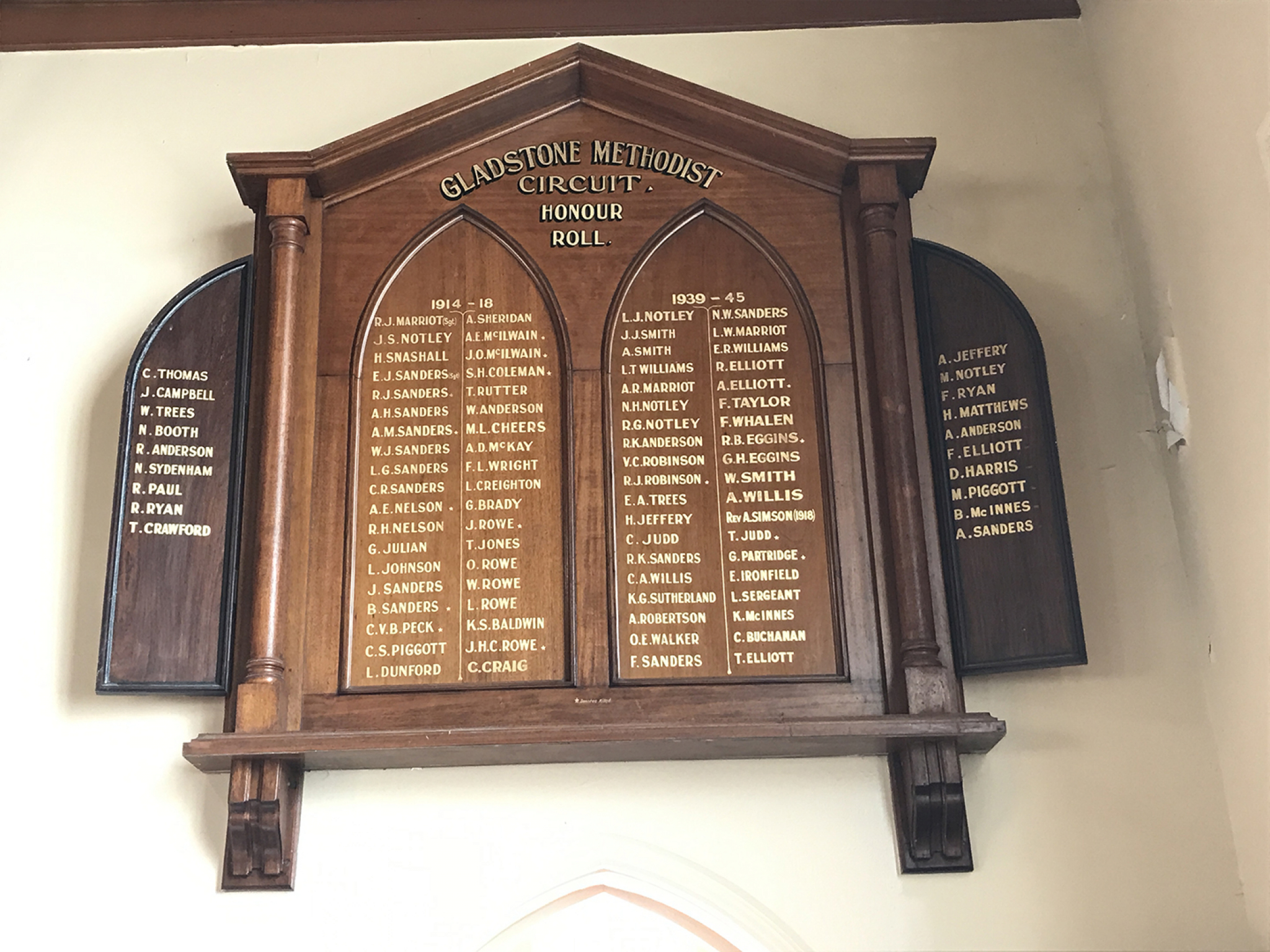 Photograph of Gladstone Methodist Circuit First and Second World Wars Honour Roll  war memorial