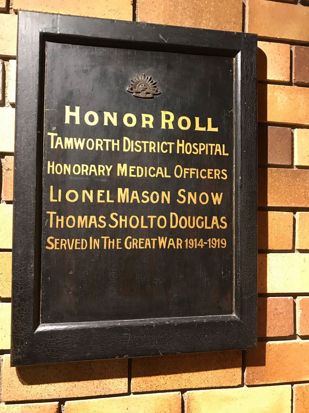 Photograph of Tamworth District Hospital Great War Honor Roll  war memorial