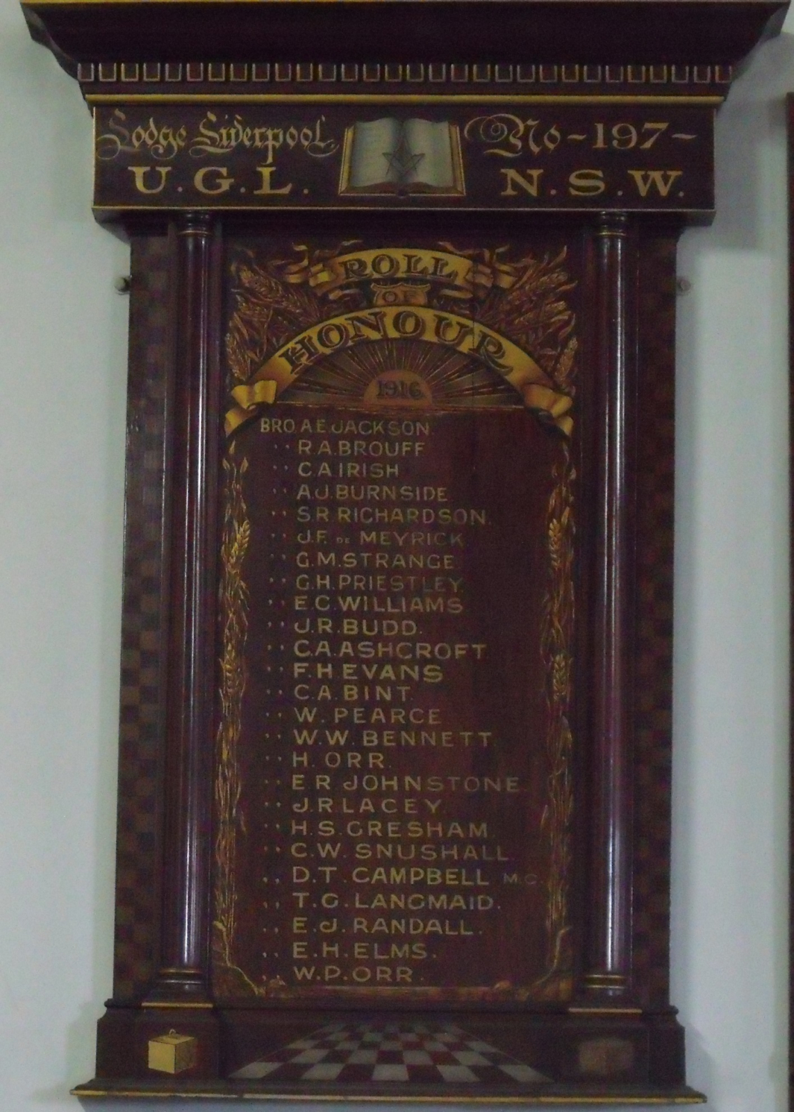 Photograph of Lodge Liverpool No. 197 First World War Honour Roll  war memorial