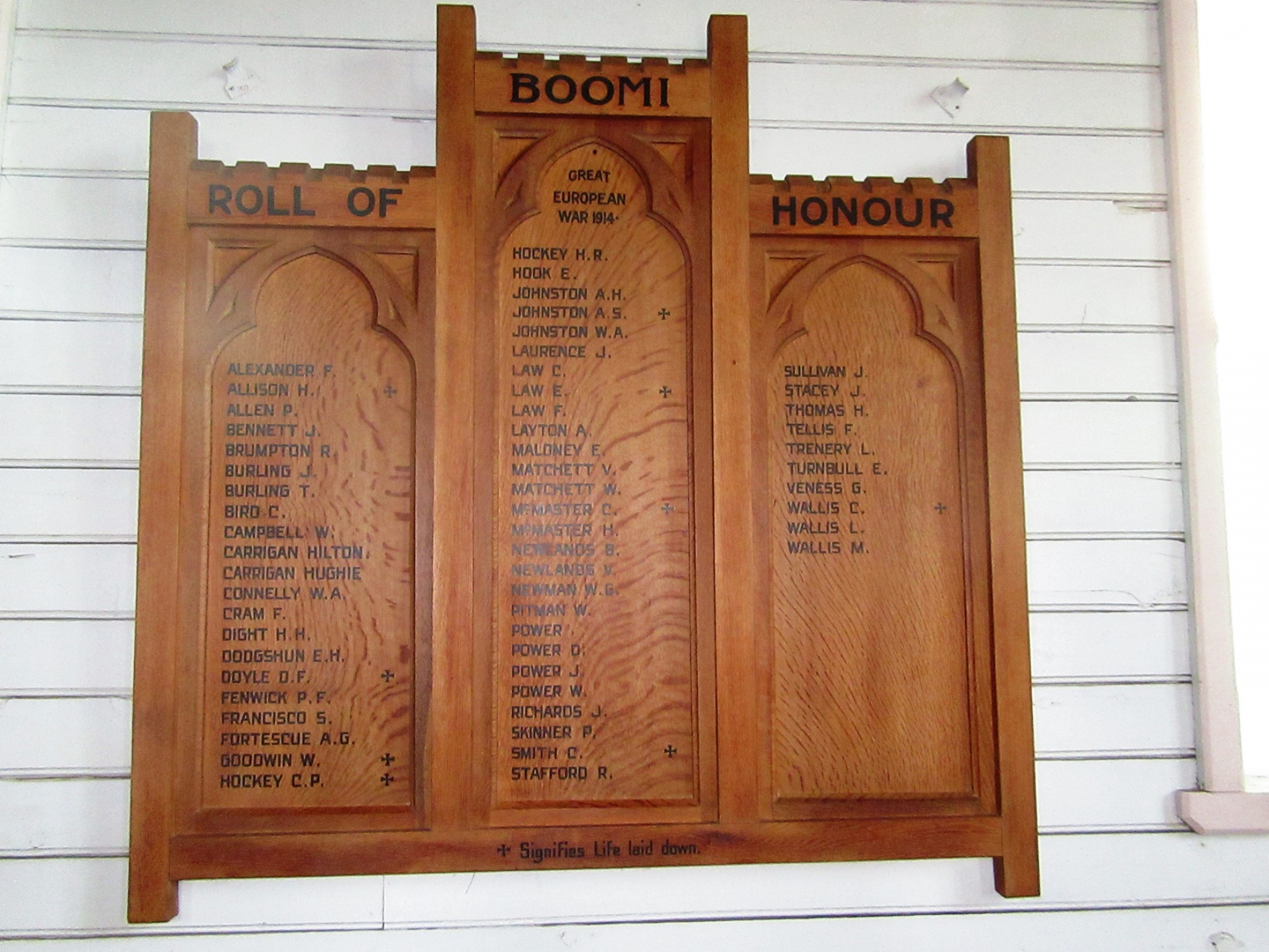 Photograph of Boomi First World War Roll of Honour  war memorial