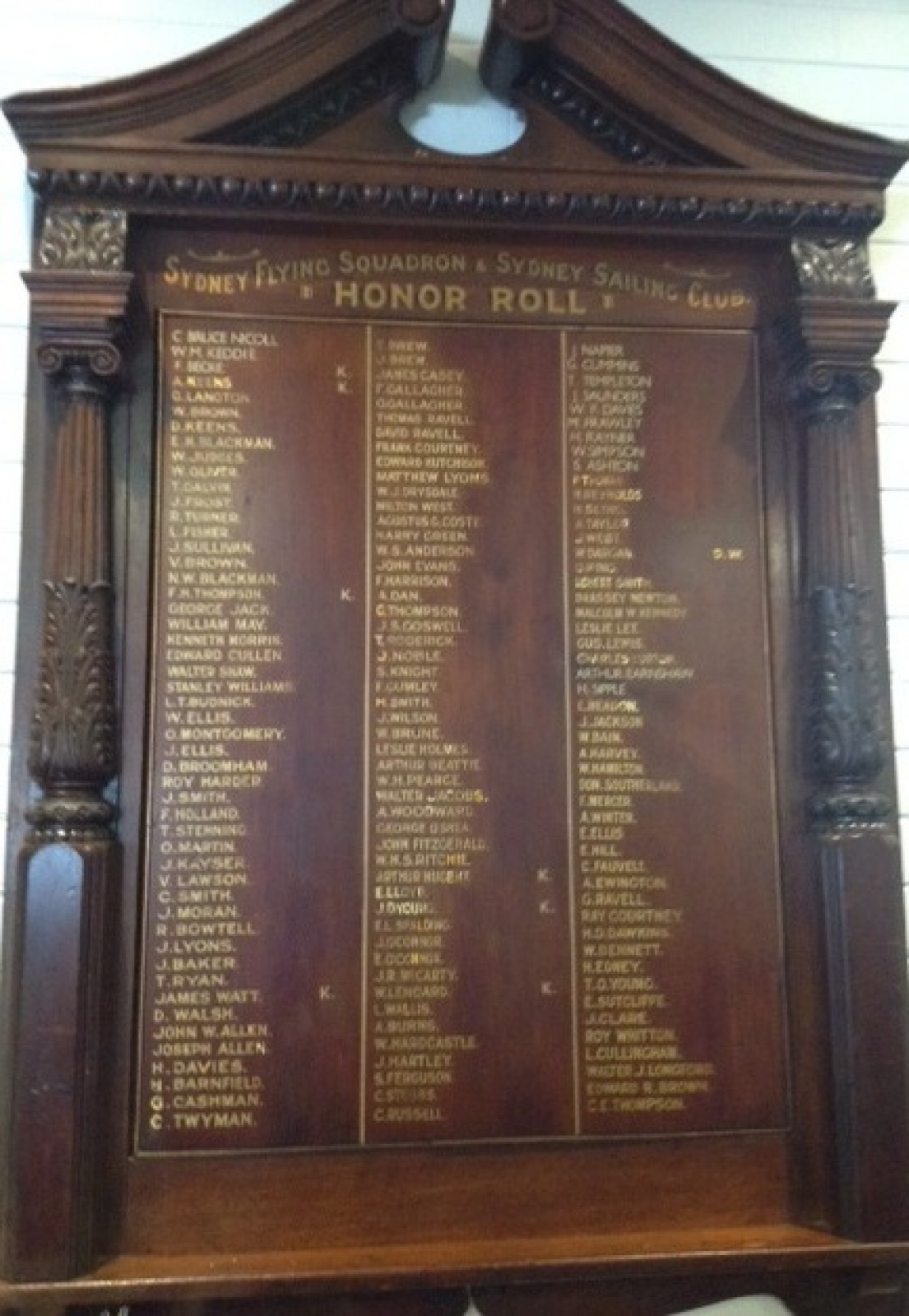 Photograph of Sydney Flying Squadron and Sailing Club WWI Honor Roll  war memorial