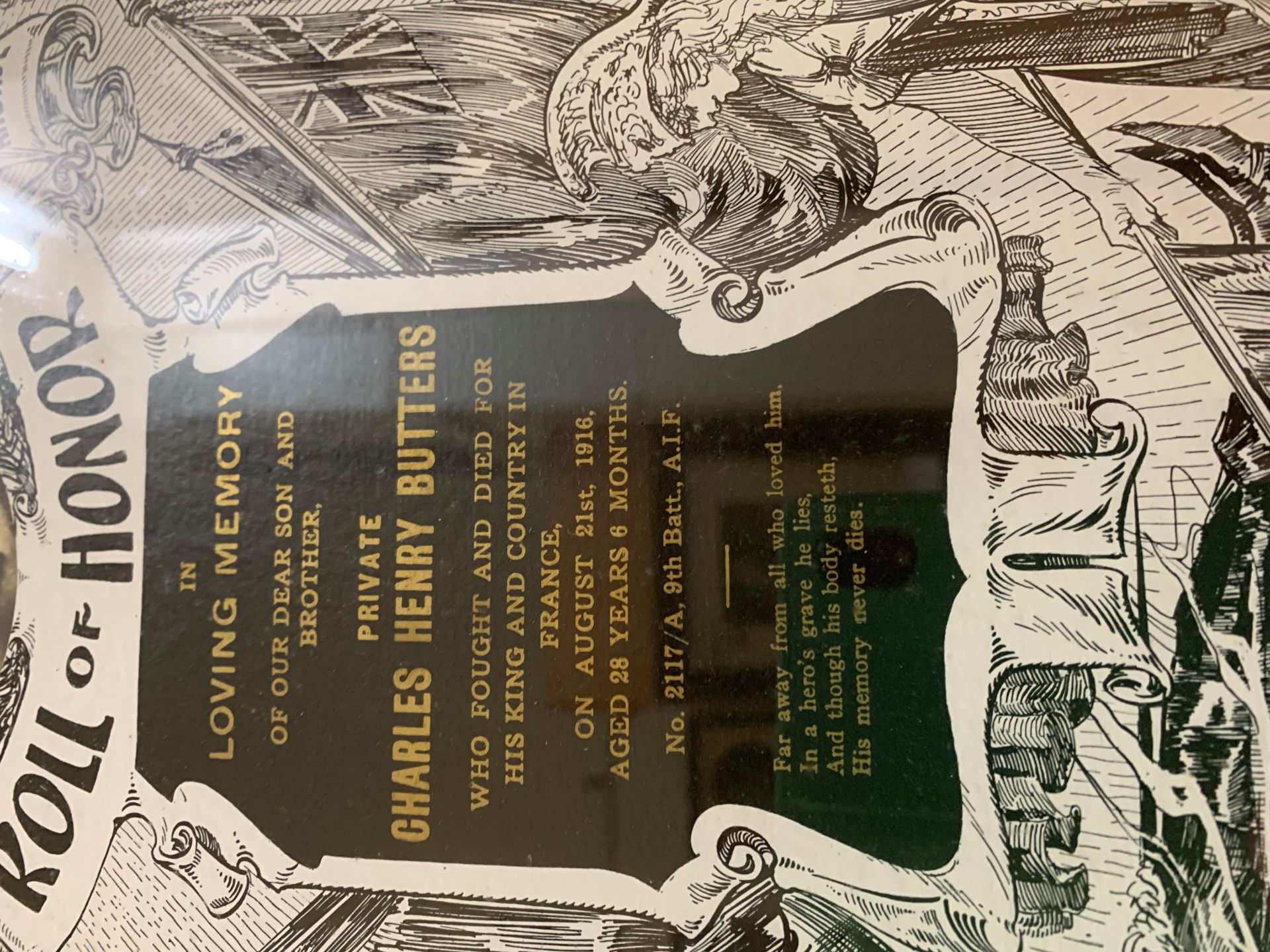 Private Charles Henry Butters First World War Roll of Honor, Grafton