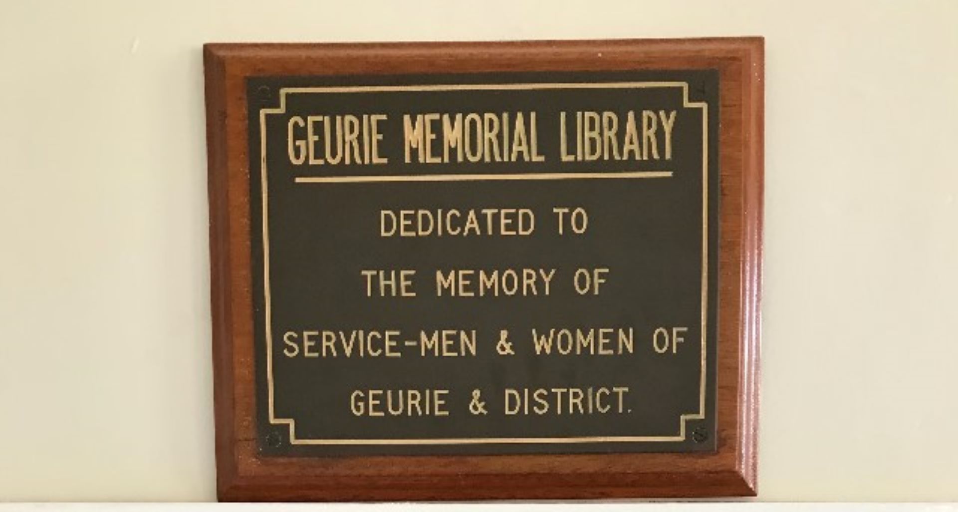 Dedication Plaque, Geurie Public School Memorial Library Building.