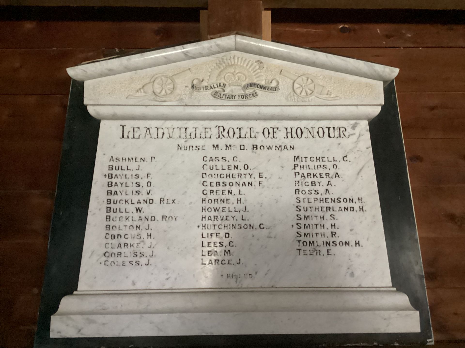 Leadville Church of England First World War Honour Roll.