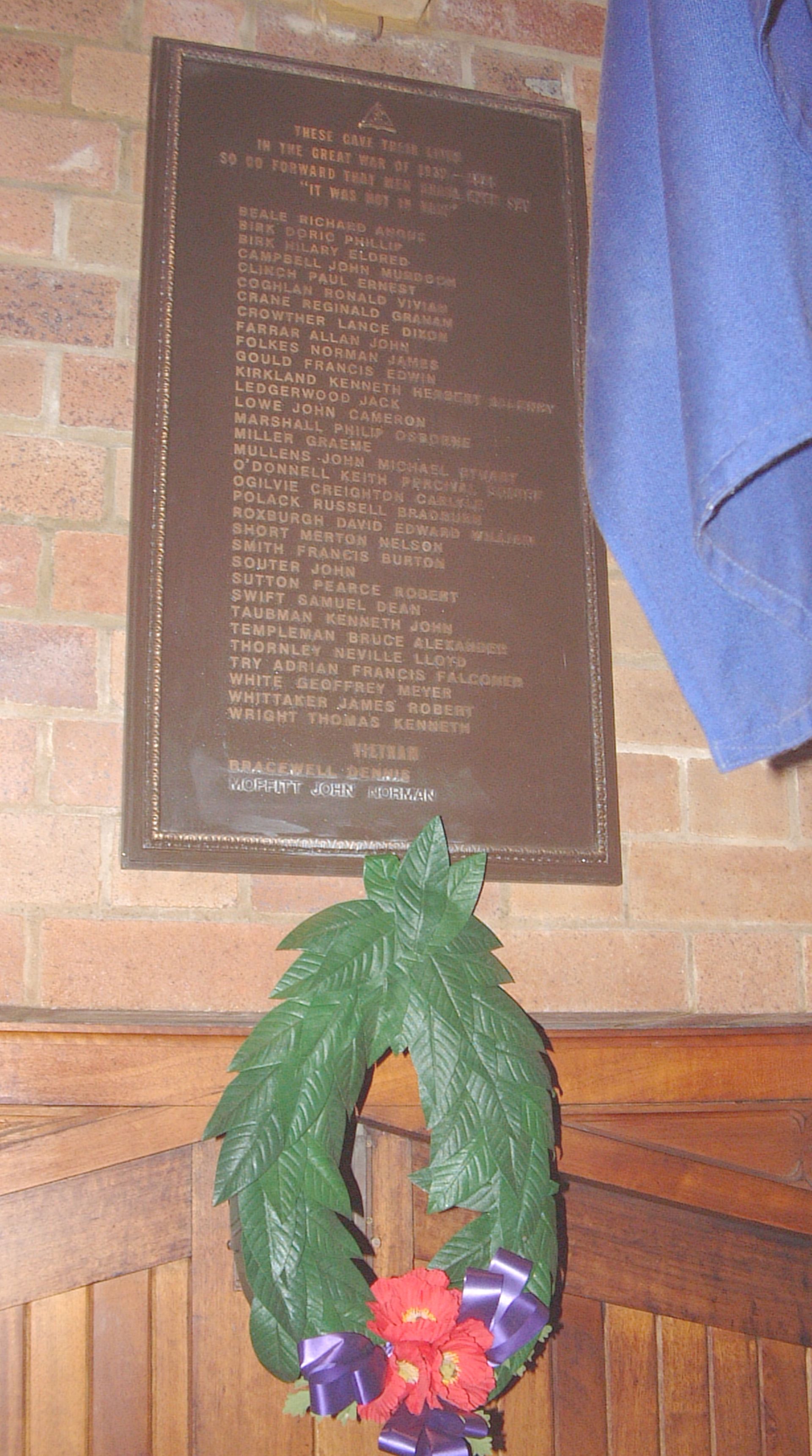 Roll of Honour Plaque (Updated post 1975).