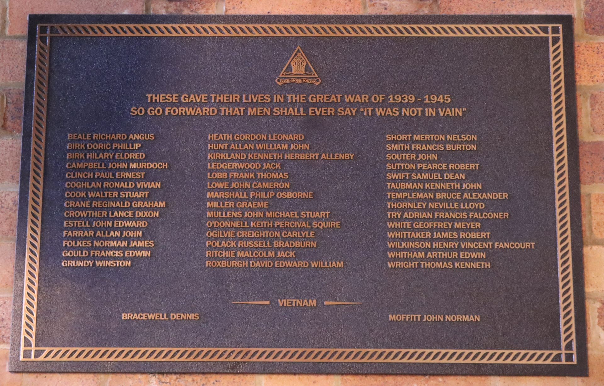 Current Roll of Honour Plaque.