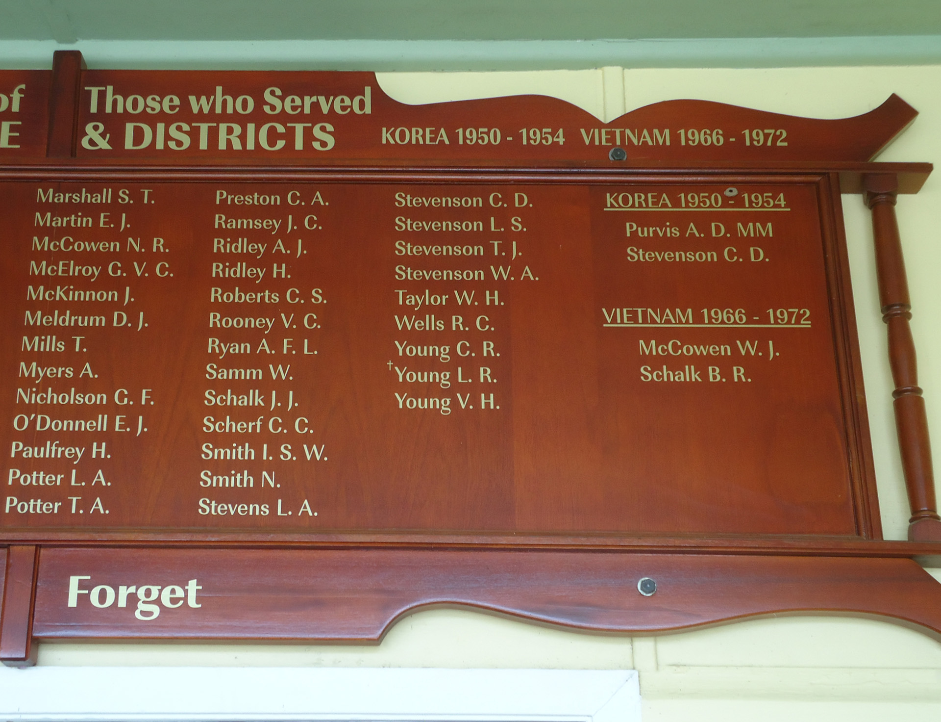 Right half of Emmaville & Districts Second World War, Korea and Vietnam Honour Roll