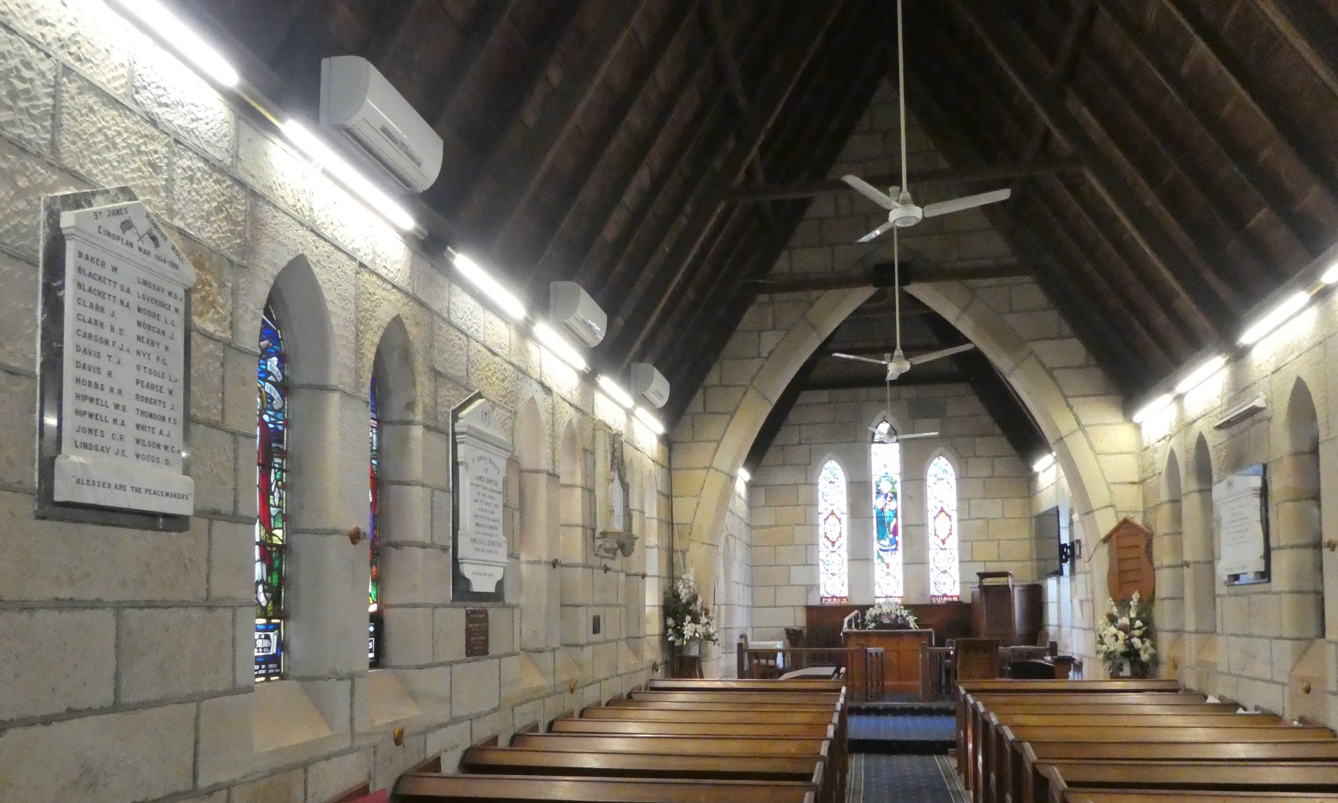 St James' Anglican Church, Pitt Town. Interior of church with roll on left.