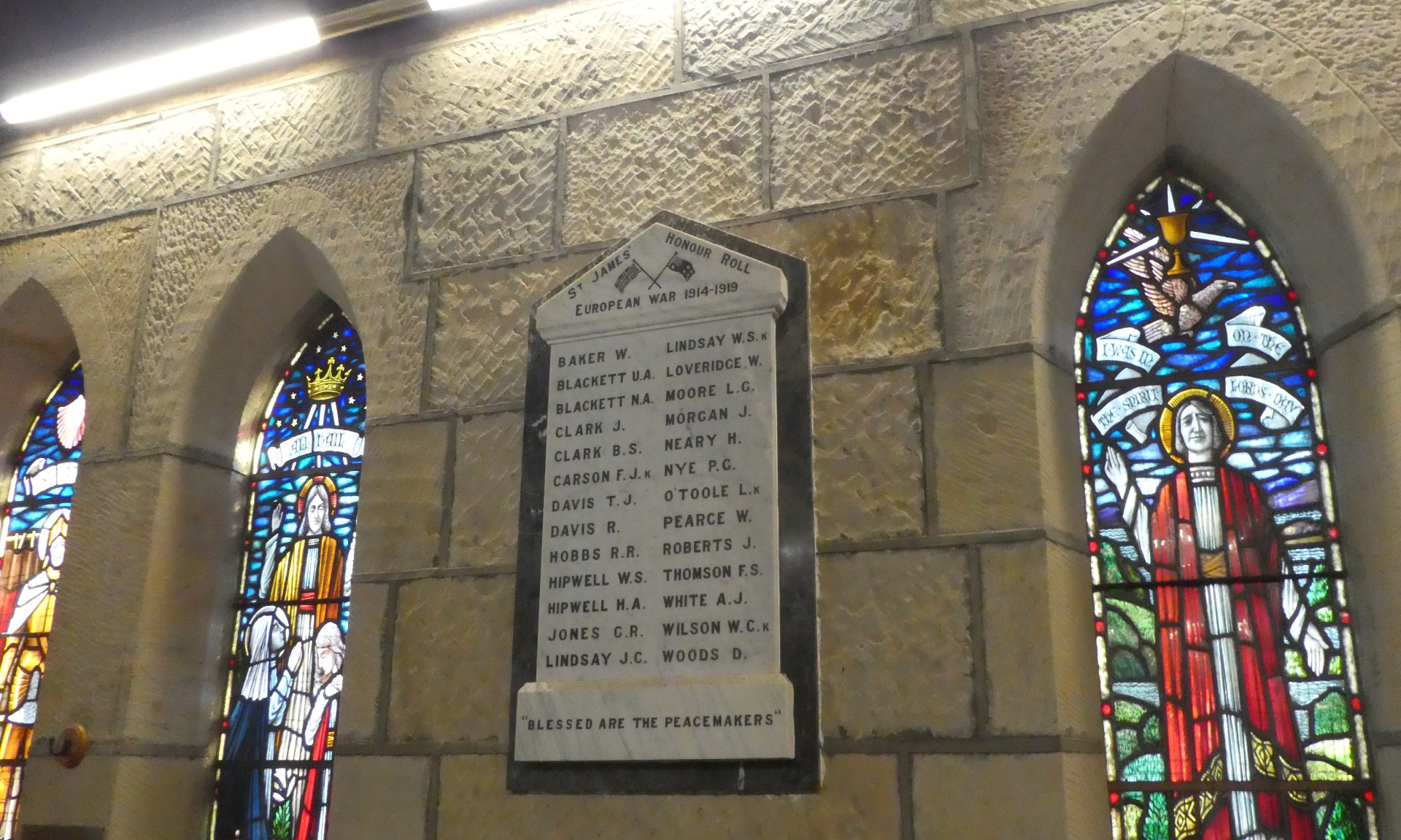 St James' Anglican Church First World War Roll of Honor, Pitt Town. Position on wall.