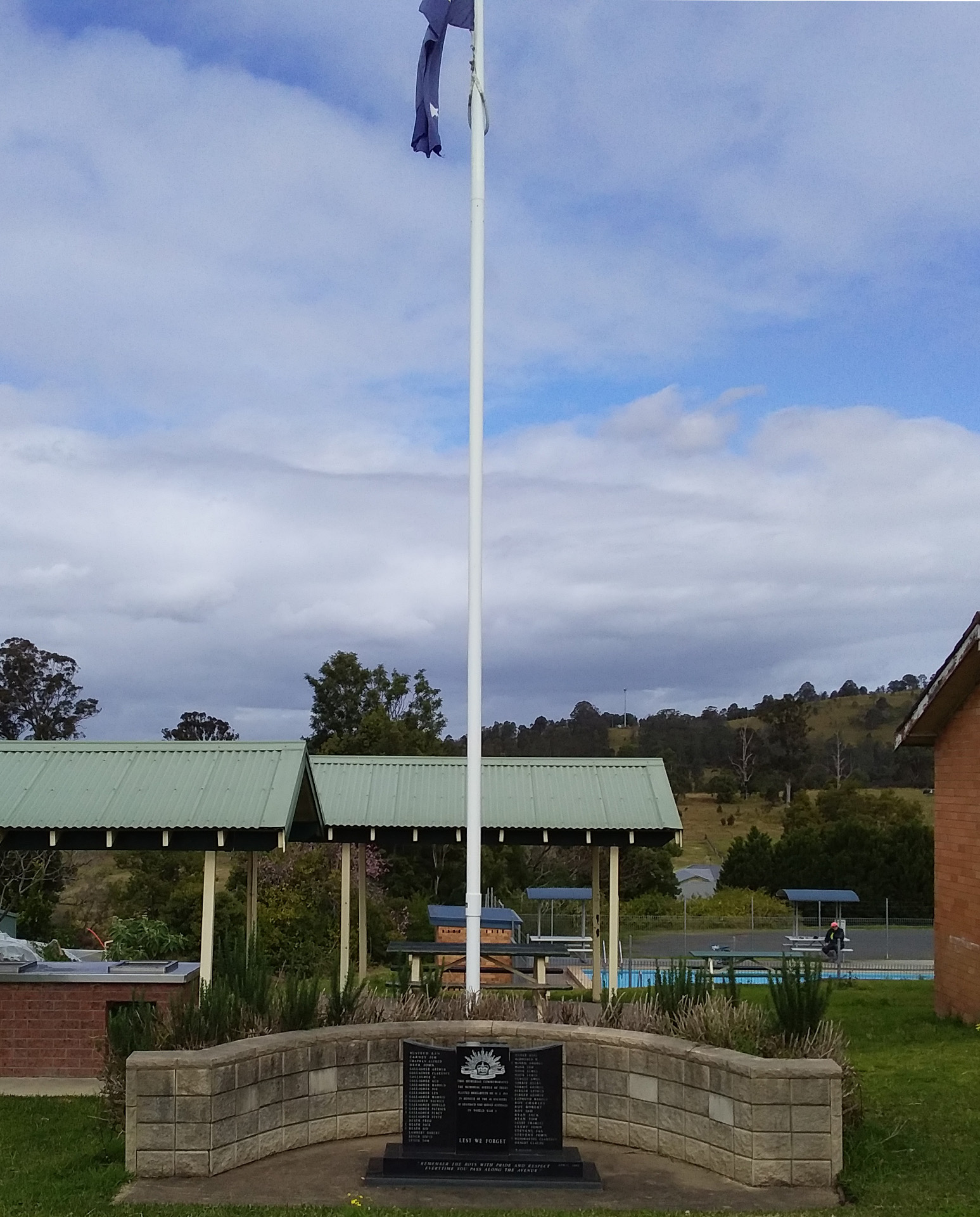 Krambach First World War Memorial Avenue and Honour Roll, monument with flagpole in the background