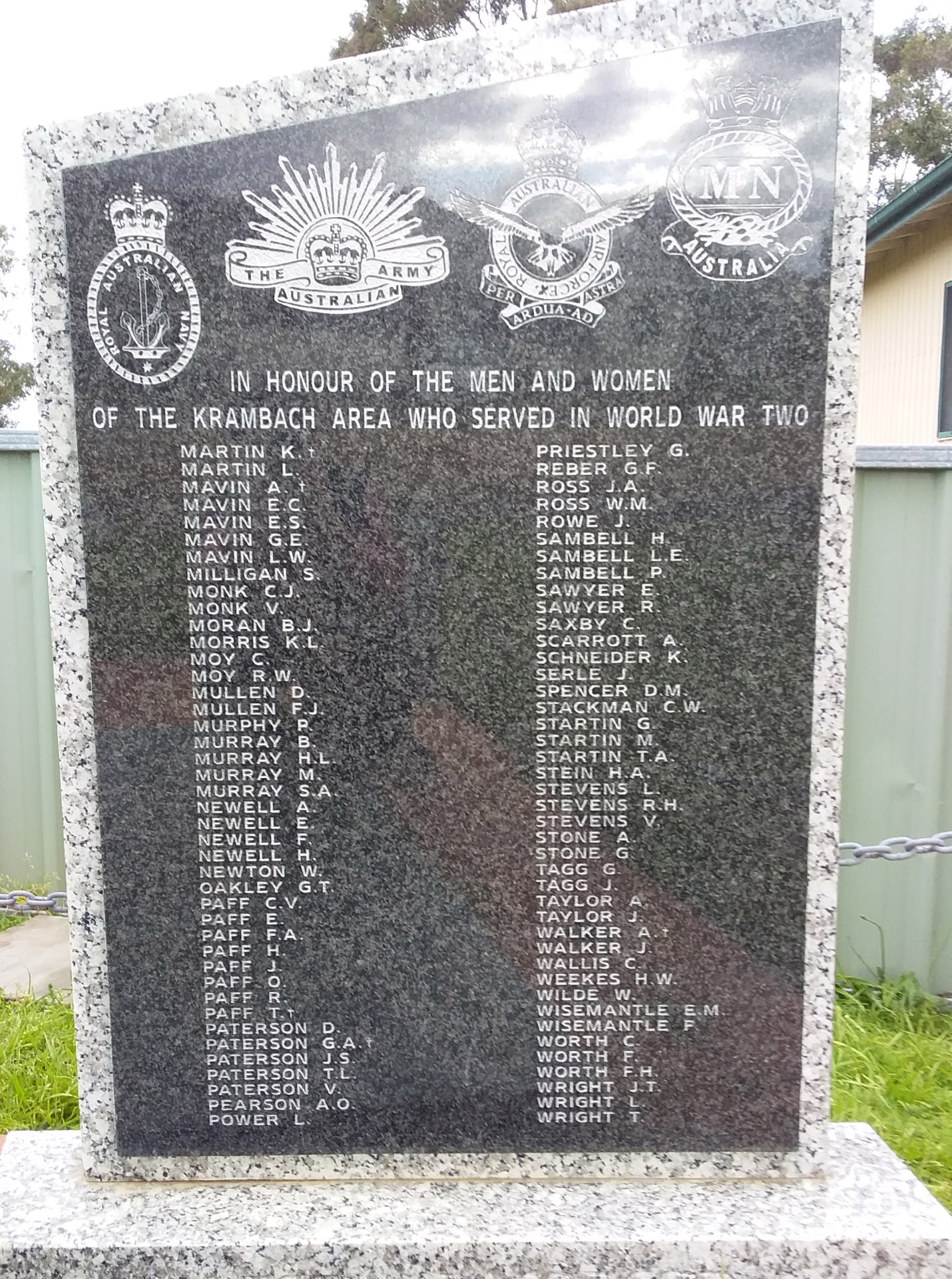 Krambach Second World War Memorial, right-hand side honour roll monument