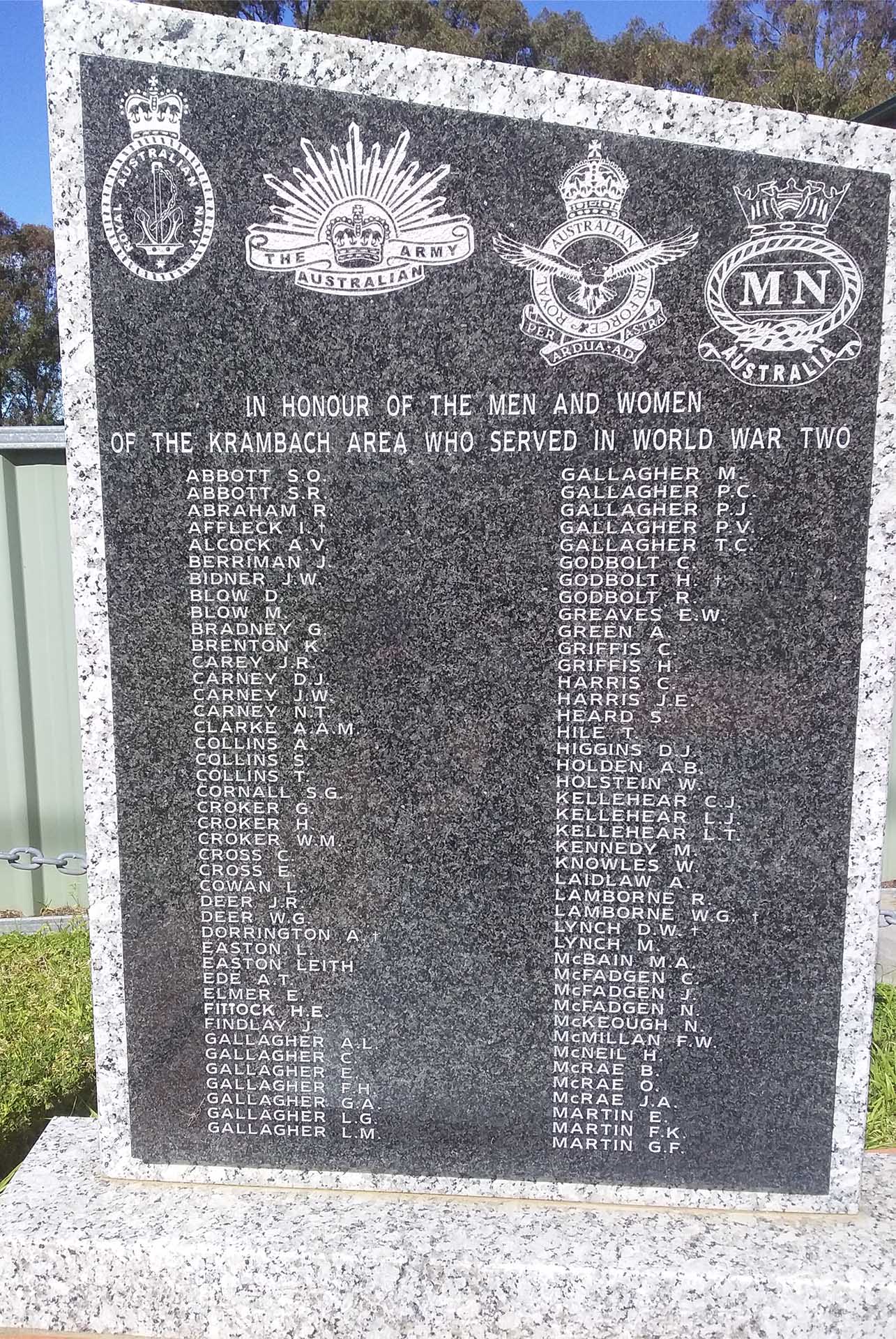 Krambach Second World War Memorial, left-hand side honour roll monument