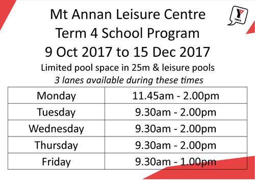 Mt Annan Leisure Centre Term 4 School Program