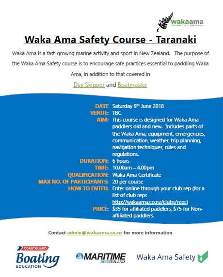 Waka Ama CBE Safety Course added in Taranaki