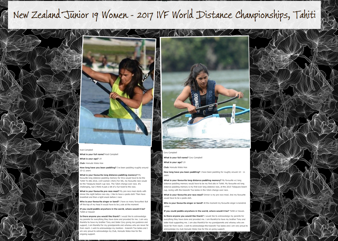  New Zealand Waka Ama Team - 2017 IVF World Distance Champs