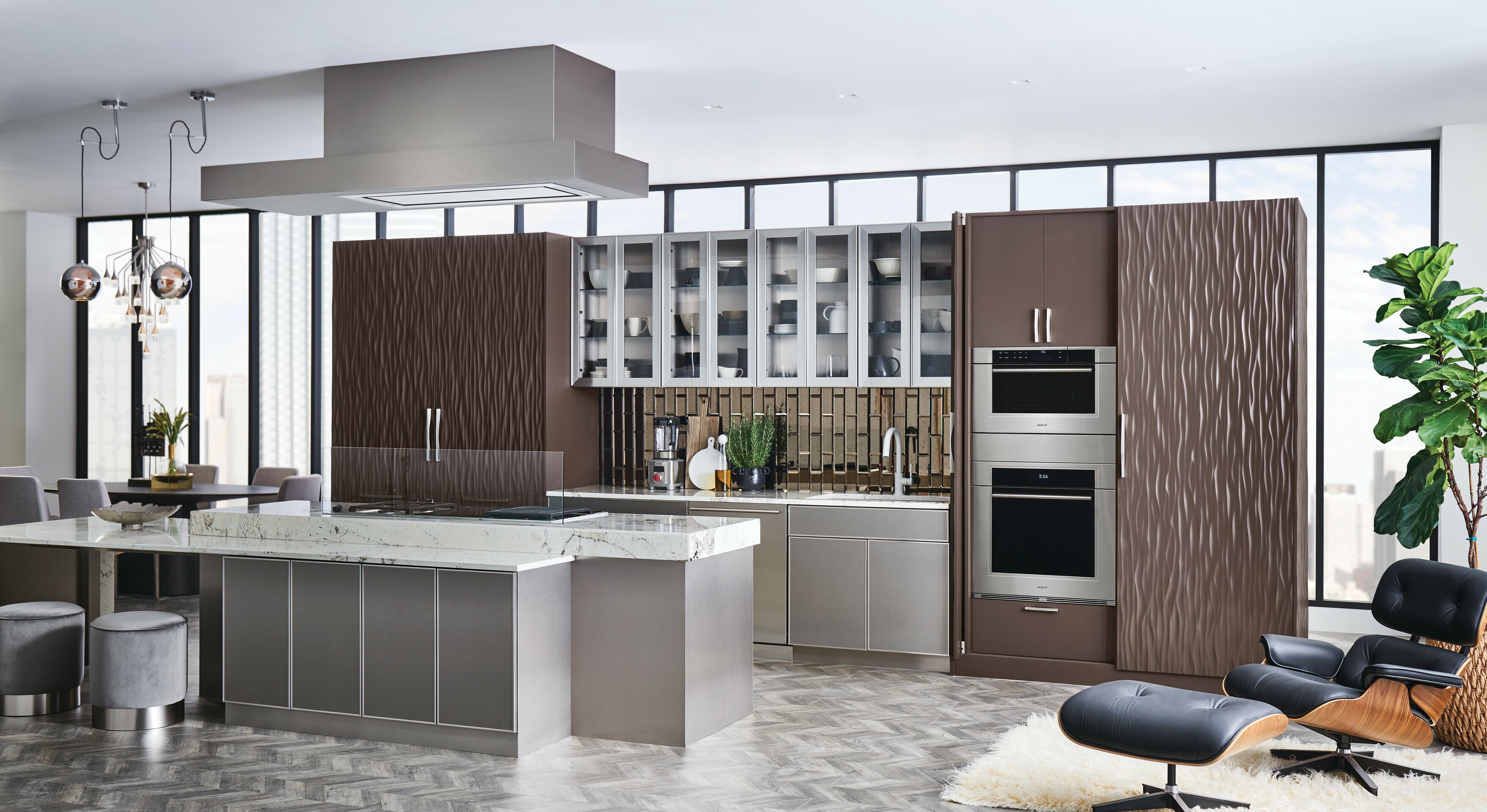 Modern Kitchen Featuring Sub Zero Combination Fridge Freezer