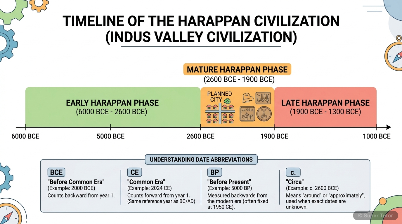 Major Harappan Sites Map A map of the Indian subcontinent and surrounding regions, highlighting the geographical spread of the Harappan Civilization and marking its five major cities and other important sites.