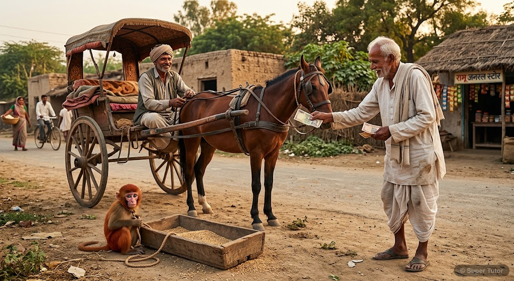 Grandfather Buys Toto Grandfather buying Toto from a tonga-driver, with Toto tied to a feeding-trough, looking out of place.
