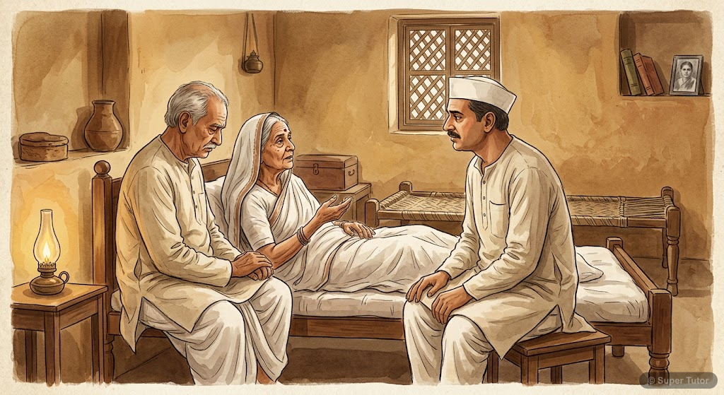 एक पारंपरिक, परदानशीं नानी का अपनी मृत्युशैया पर पति के दोस्त, एक स्वतंत्रता सेनानी प्यारेलाल शर्मा से अपनी बेटी की शादी के लिए एक गैर-पारंपरिक वर चुनने का आग्रह करते हुए चित्रण। यह दृश्य उनकी आंतरिक 