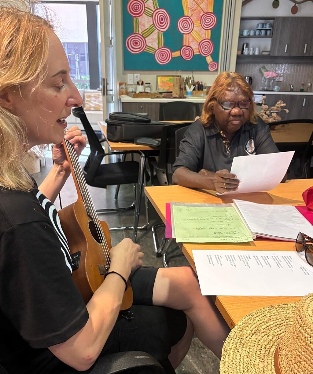 Gillian Howell & June Nixon rehearsing her song Jalu Palu Yani (Long Time Ago) to be recorded