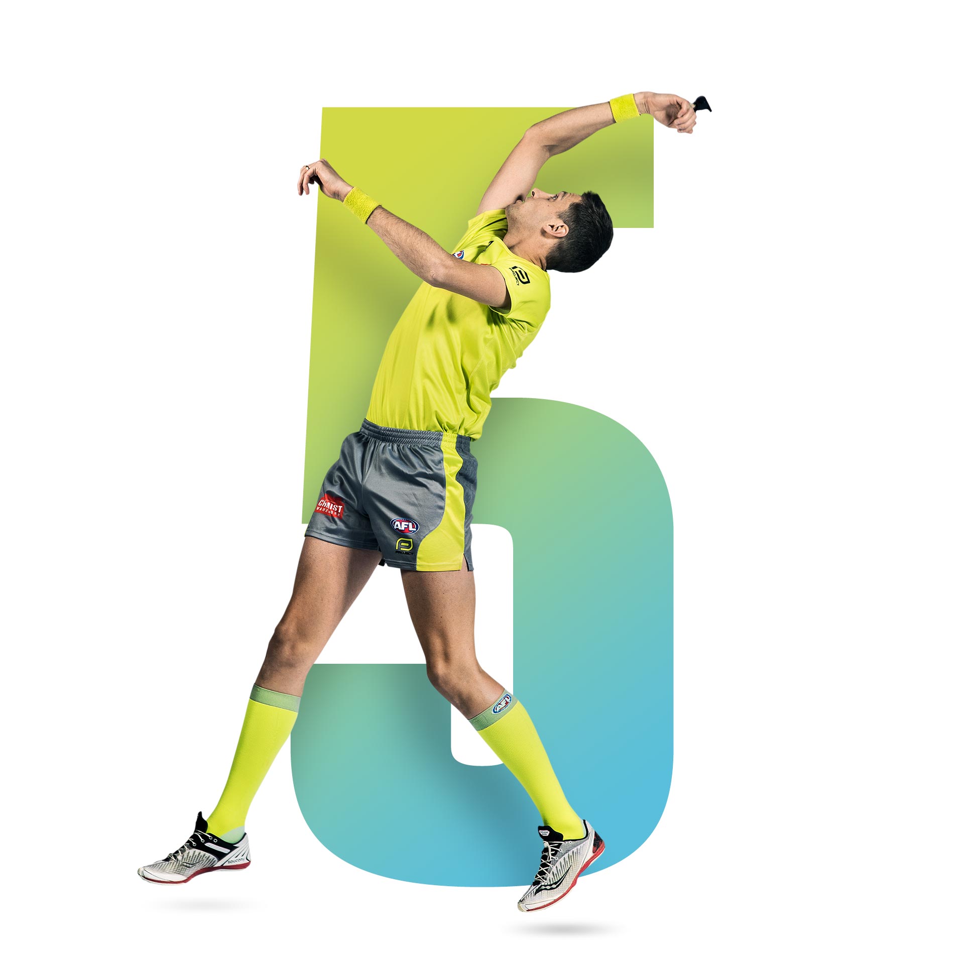A man catching a ball in front of the number 5