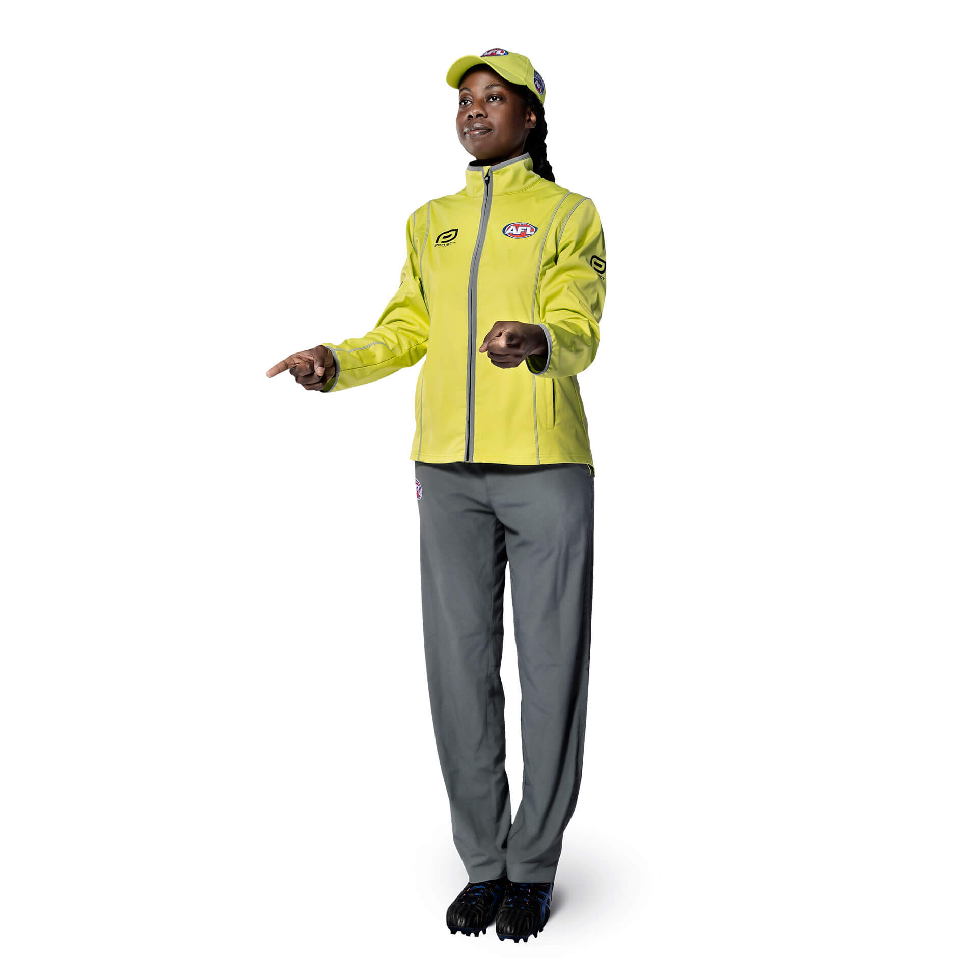 A goal umpire signalling a goal
