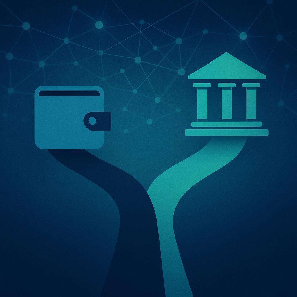 Abstract illustration of Consensys splitting into two companies — MetaMask and an institutional blockchain firm