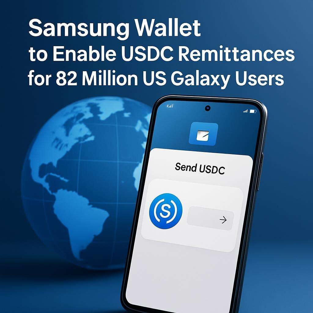 Samsung Galaxy phone showing USDC transfer screen in Samsung Wallet app