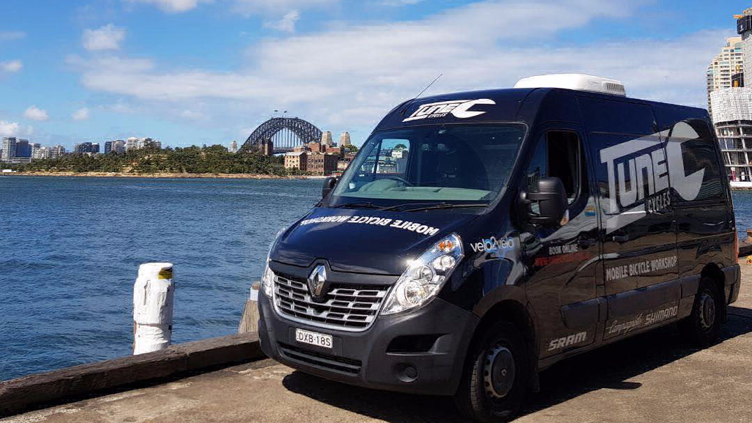 Mobile bike mechanic workshop van ready for a service — the workshop comes to you