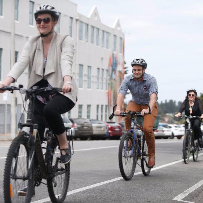 Commuter cyclist on their way to work in the city