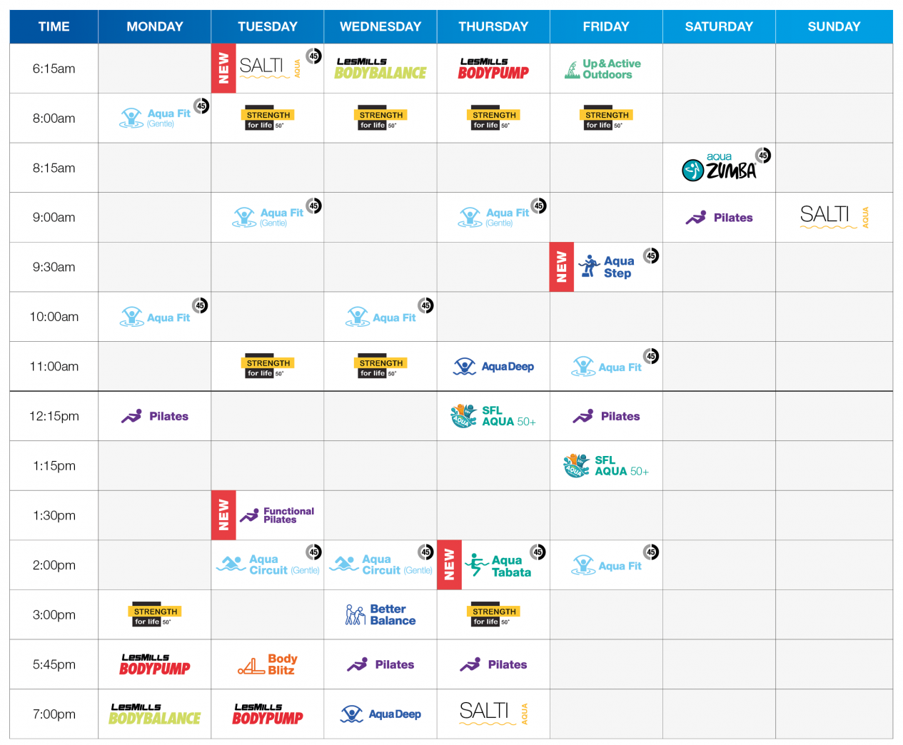 FAC Group Fitness Timetable 23 October