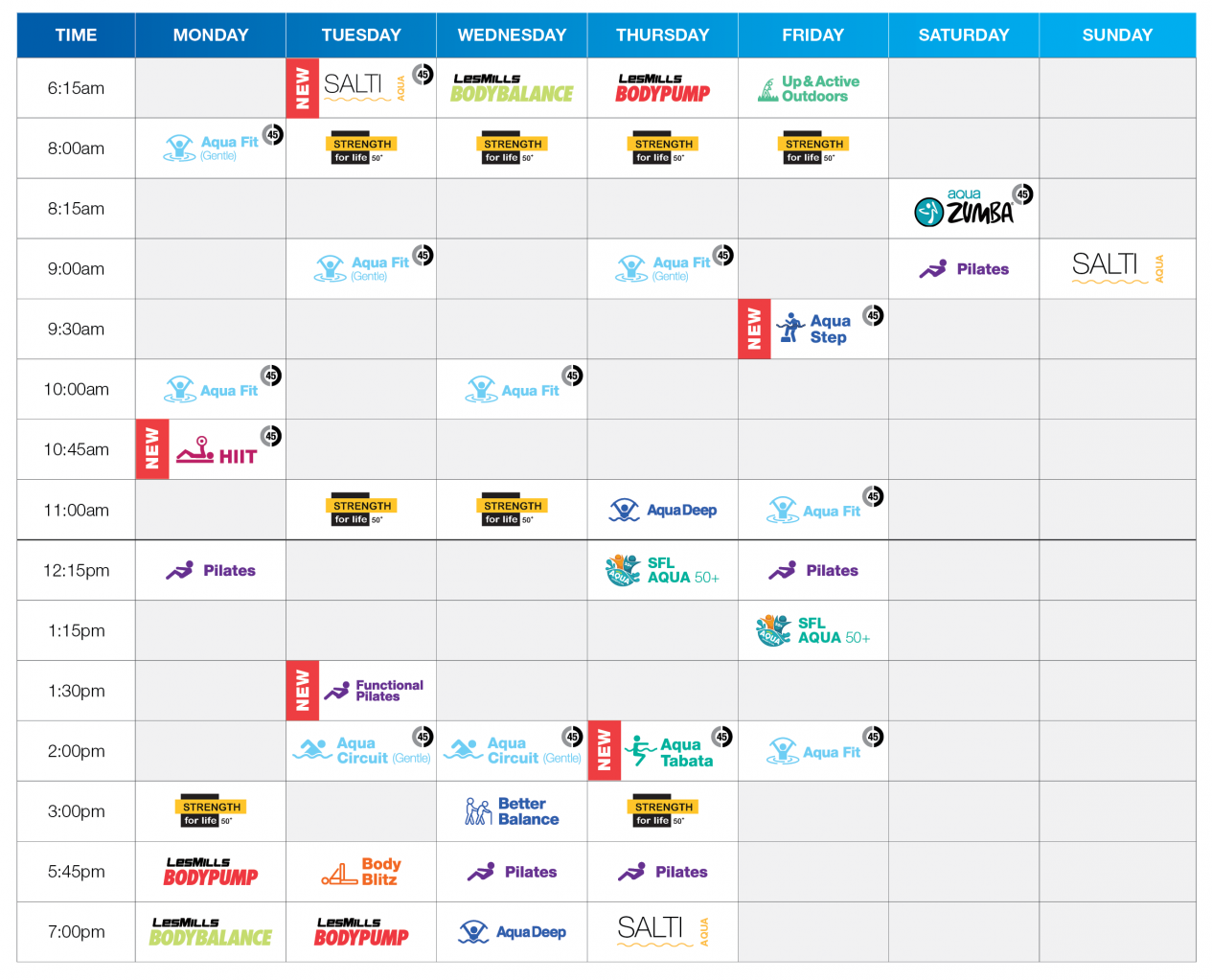 FAC Group Fitness Timetable 12 October