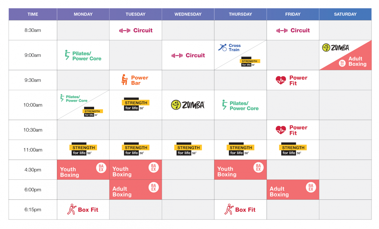 Marion Group Fitness Timetable 19 Sept 2020