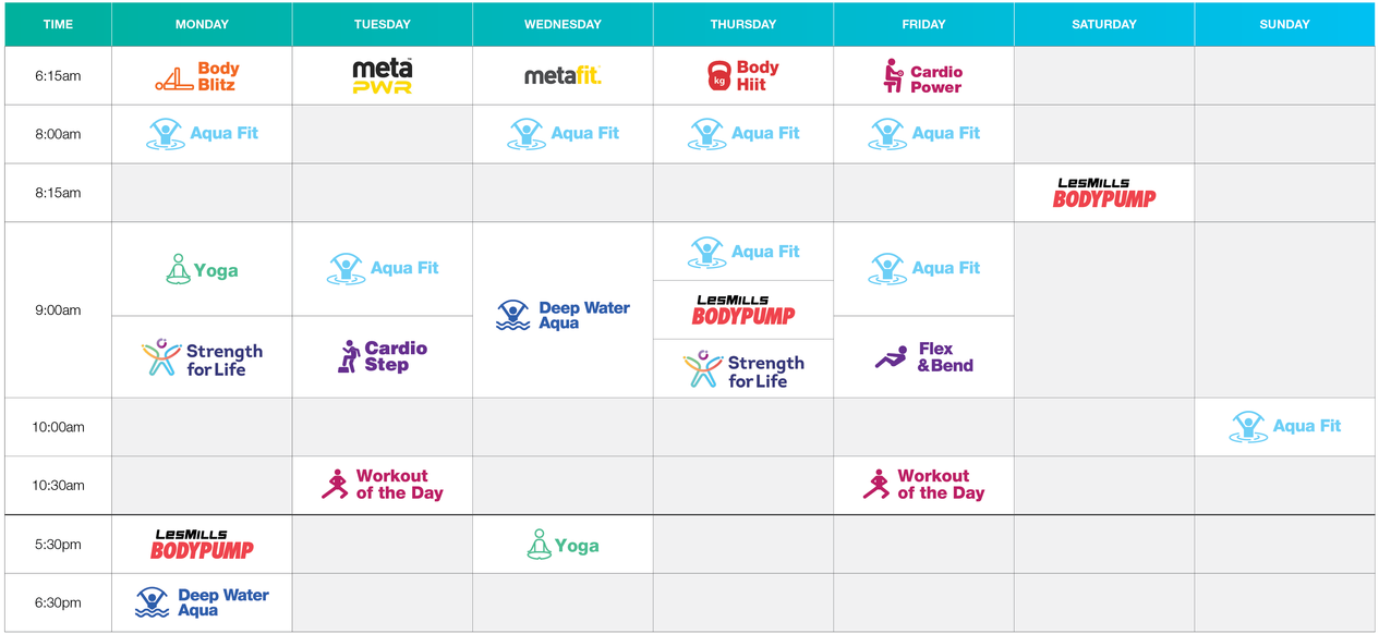 PLLC Group Fitness Timetable 1 July