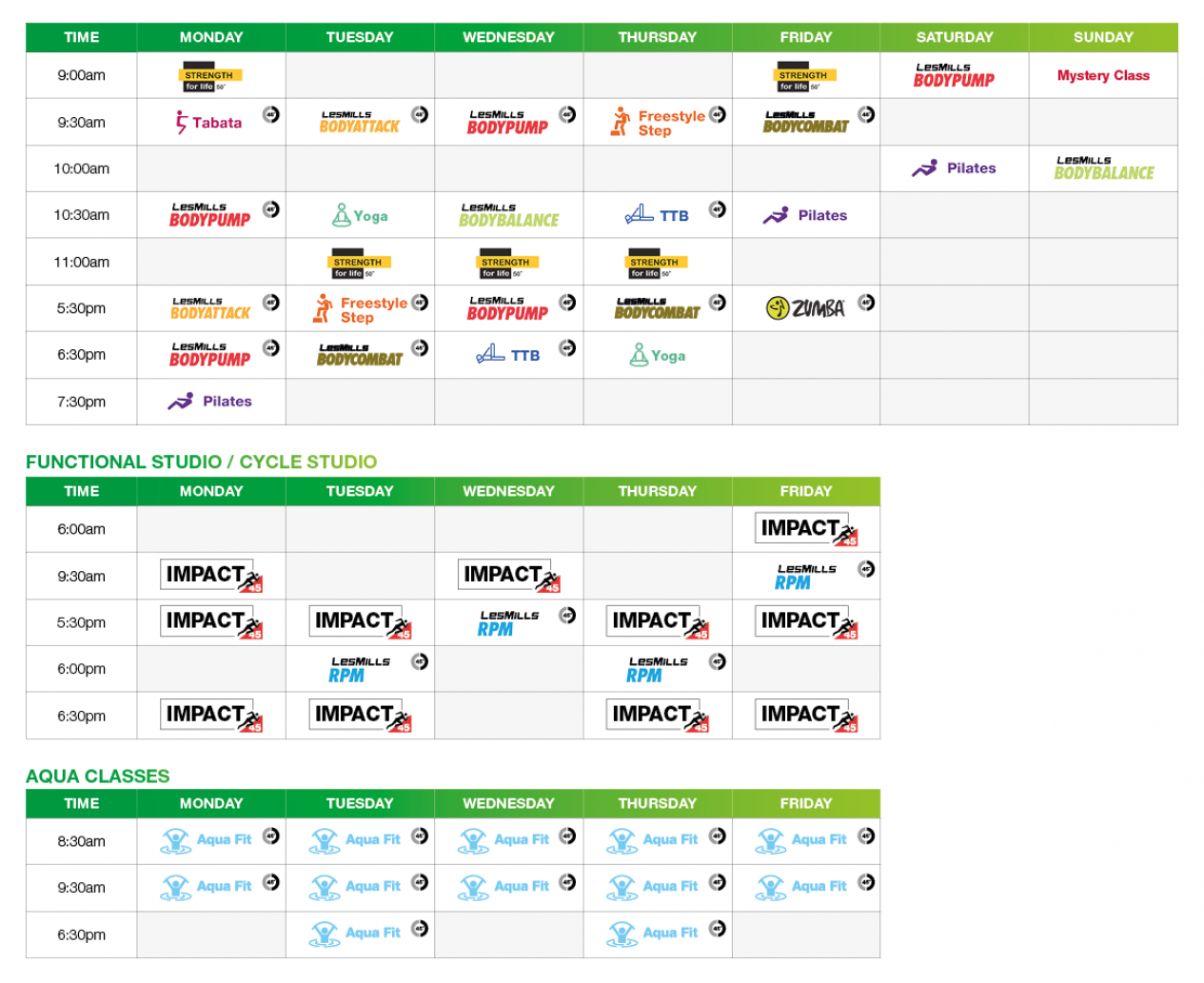 The Parks Group Fitness Timetable 20 July 2020