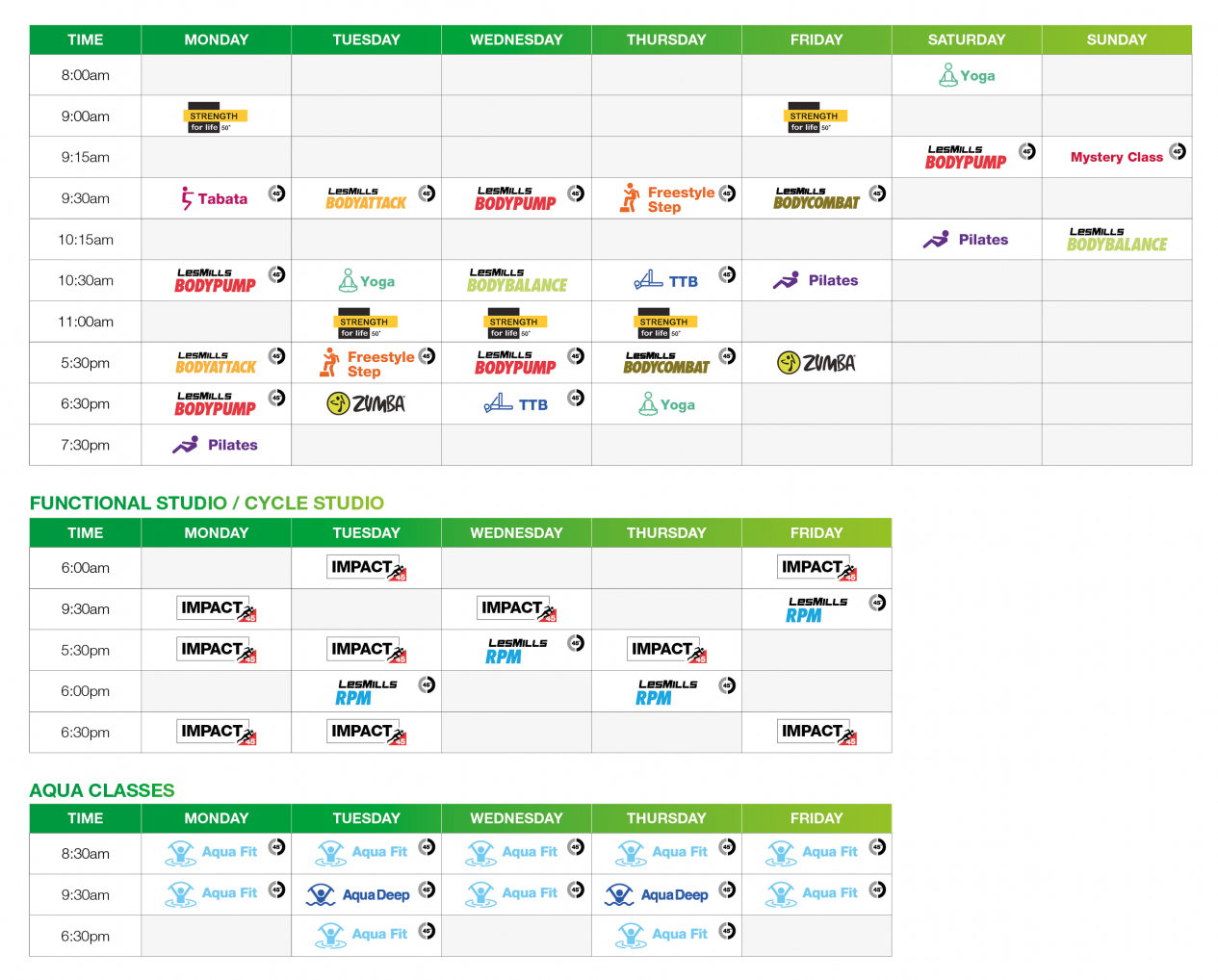 The Parks Group Fitness Timetable 31 Aug 2020