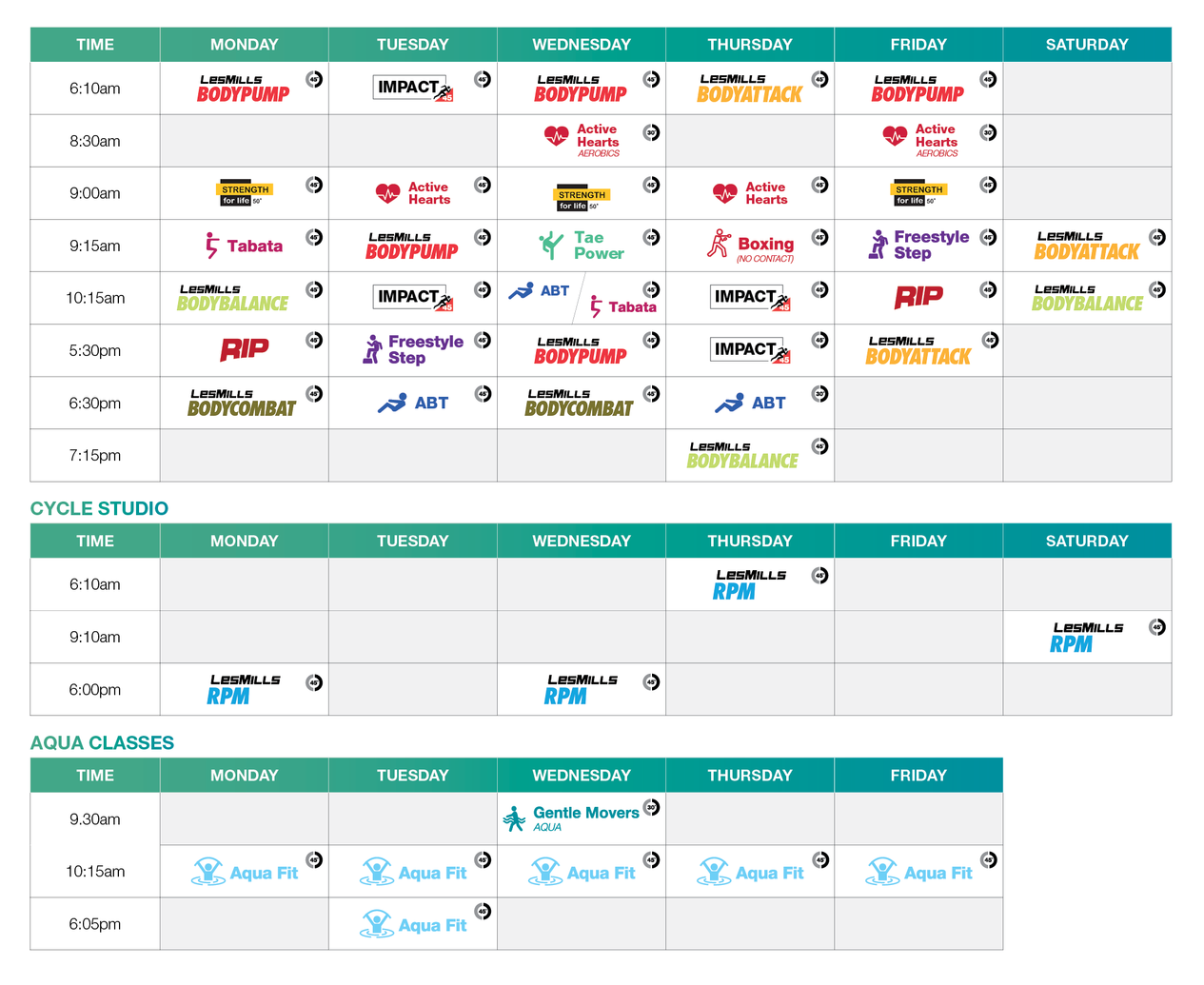Whyalla Group Fitness Timetable October 2020