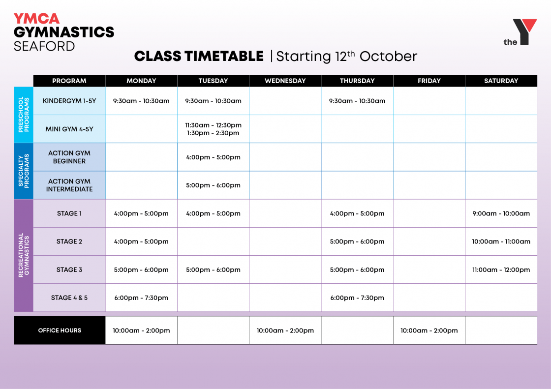 Gymnastics Timetables SF Oct